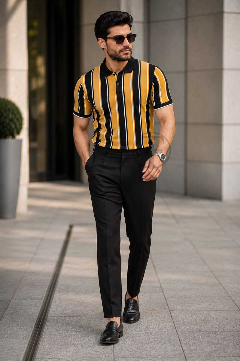 Mustard Black Stripe Polo