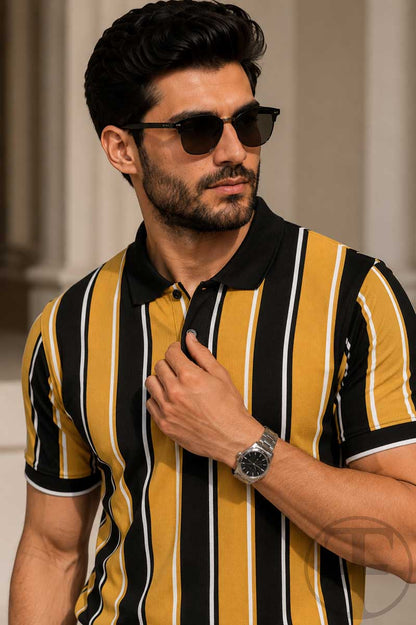 Mustard Black Stripe Polo