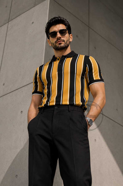 Mustard Black Stripe Polo