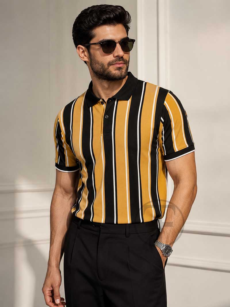 Mustard Black Stripe Polo